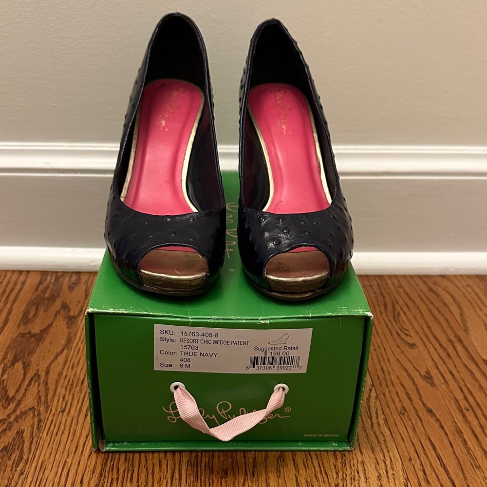 Lilly Pulitzer Women's Dark Blue Peep Toe Heels